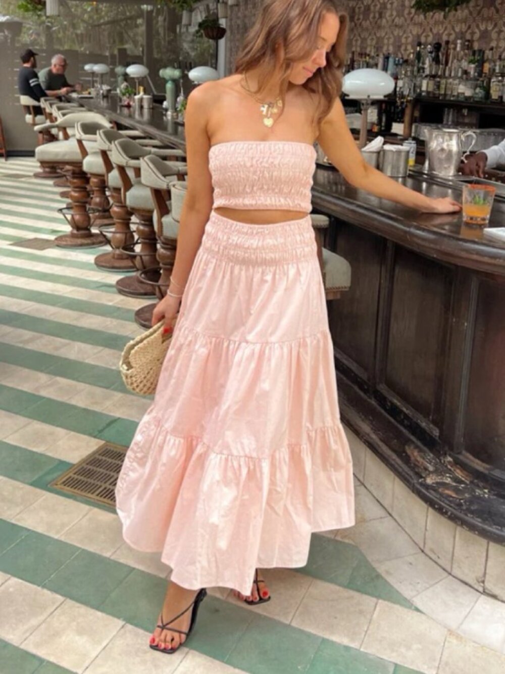 Vestique Summer Flowy 2 Piece Pink Set - Tube top and skirt, size small